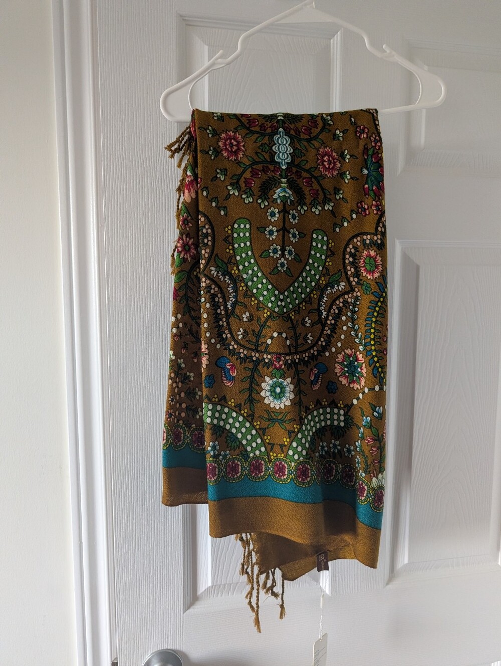 Pashmina - Women’s Greenish/Yellow Floral Wool Pashmina